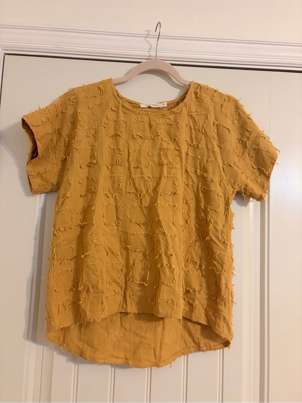 Ellison Mustard Textured Short Sleeve Top